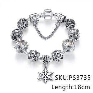 EVOJEW Antique Silver 925 Starfish Eiffel Tower Snowflake Crystal Heart Charm Beads Fit Original Bracelet for Women