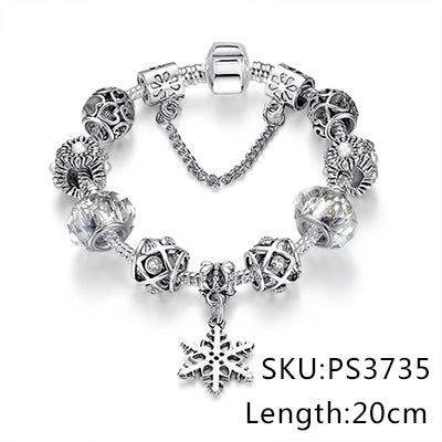 EVOJEW Antique Silver 925 Starfish Eiffel Tower Snowflake Crystal Heart Charm Beads Fit Original Bracelet for Women