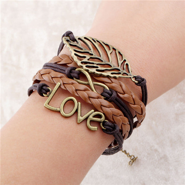 NEW fashion jewelry infinite double leather multilayer Charm  braceletfor woman