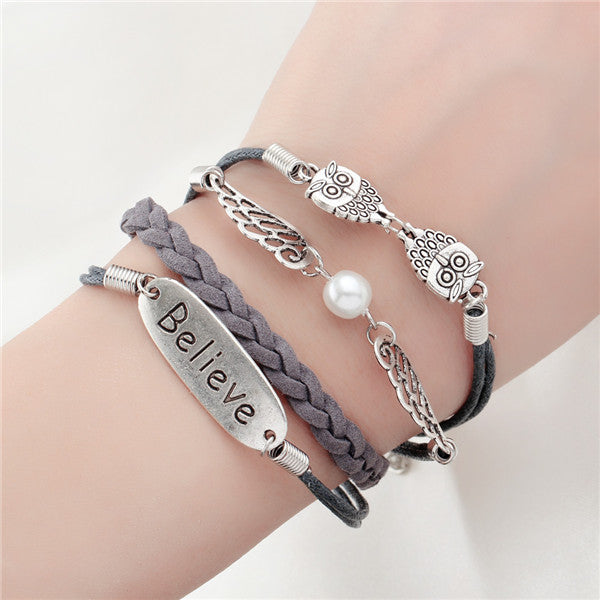 NEW fashion jewelry infinite double leather multilayer Charm  braceletfor woman