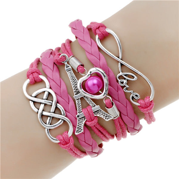 NEW fashion jewelry infinite double leather multilayer Charm  braceletfor woman