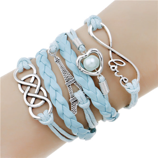 NEW fashion jewelry infinite double leather multilayer Charm  braceletfor woman