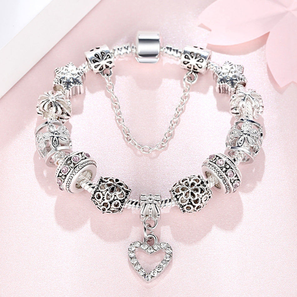 EVOJEW Antique Silver 925 Starfish Eiffel Tower Snowflake Crystal Heart Charm Beads Fit Original Bracelet for Women