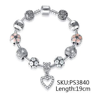 EVOJEW Antique Silver 925 Starfish Eiffel Tower Snowflake Crystal Heart Charm Beads Fit Original Bracelet for Women