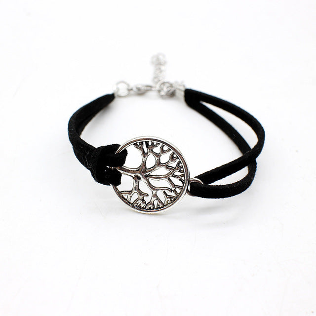 Tree of Life Leather charm Bracelets Bangle Black Rope chain anchor bike OWL cross Heart Jewelry For Women