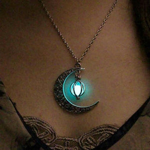 Women's stone shine moon Charm Luminous Stone necklace