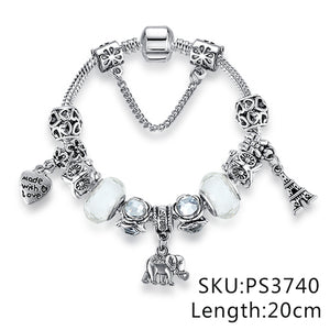 EVOJEW Antique Silver 925 Starfish Eiffel Tower Snowflake Crystal Heart Charm Beads Fit Original Bracelet for Women