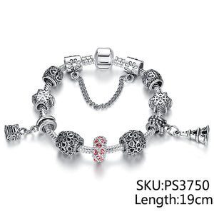 EVOJEW Antique Silver 925 Starfish Eiffel Tower Snowflake Crystal Heart Charm Beads Fit Original Bracelet for Women