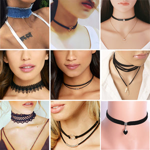 2 Pcs Vintage Retro Black Velvet Choker Necklacefor Women